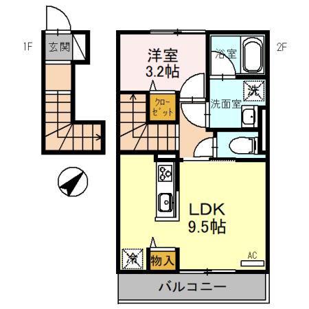 コルネット(1LDK/2階)の間取り写真