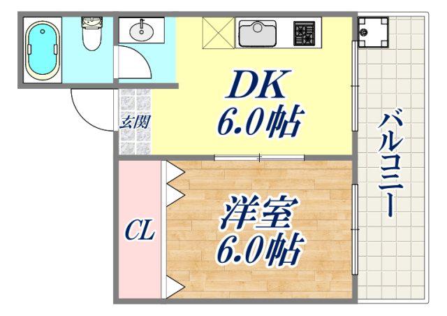 エスパレス六甲(1DK/2階)の間取り写真
