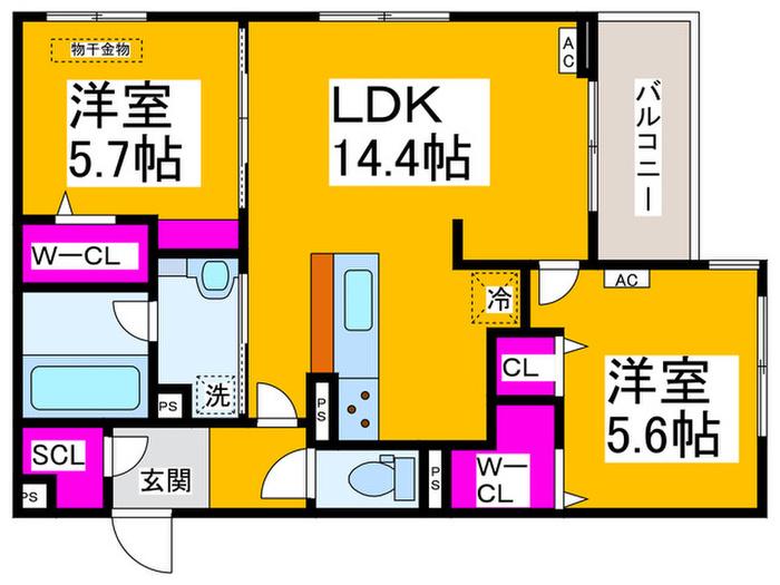 フォレストガーデン北花田(2LDK/2階)の間取り写真