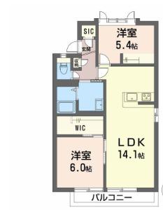 ヴェルデ那珂川(2LDK/2階)の間取り写真