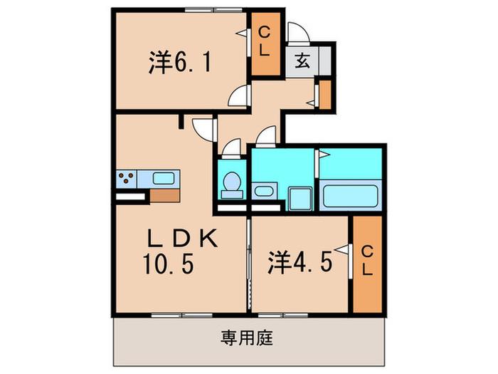 リビオン中野北II(2LDK/1階)の間取り写真