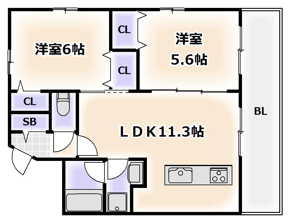グランドステージ花園(2LDK/10階)の間取り写真