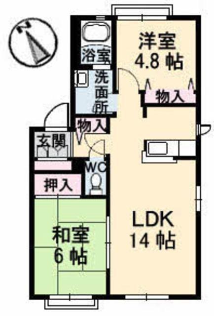 ディアス立村B棟(2LDK/1階)の間取り写真