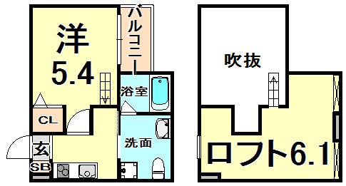 アルナージ瓦宮(1SK/2階)の間取り写真