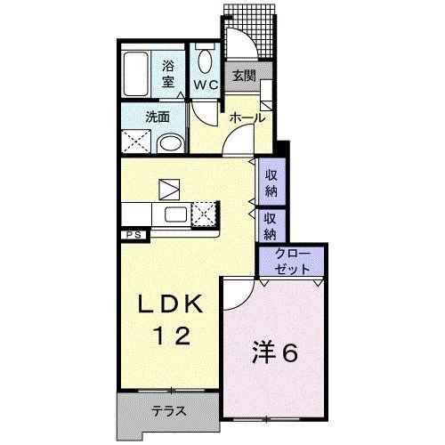 プレシャスコートK東松江II(1LDK/1階)の間取り写真