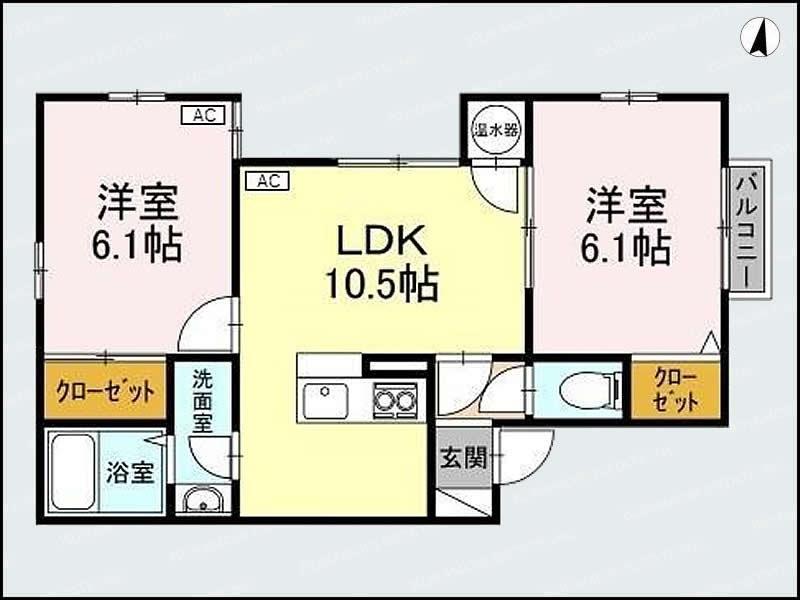 プレリュードC(2LDK/1階)の間取り写真