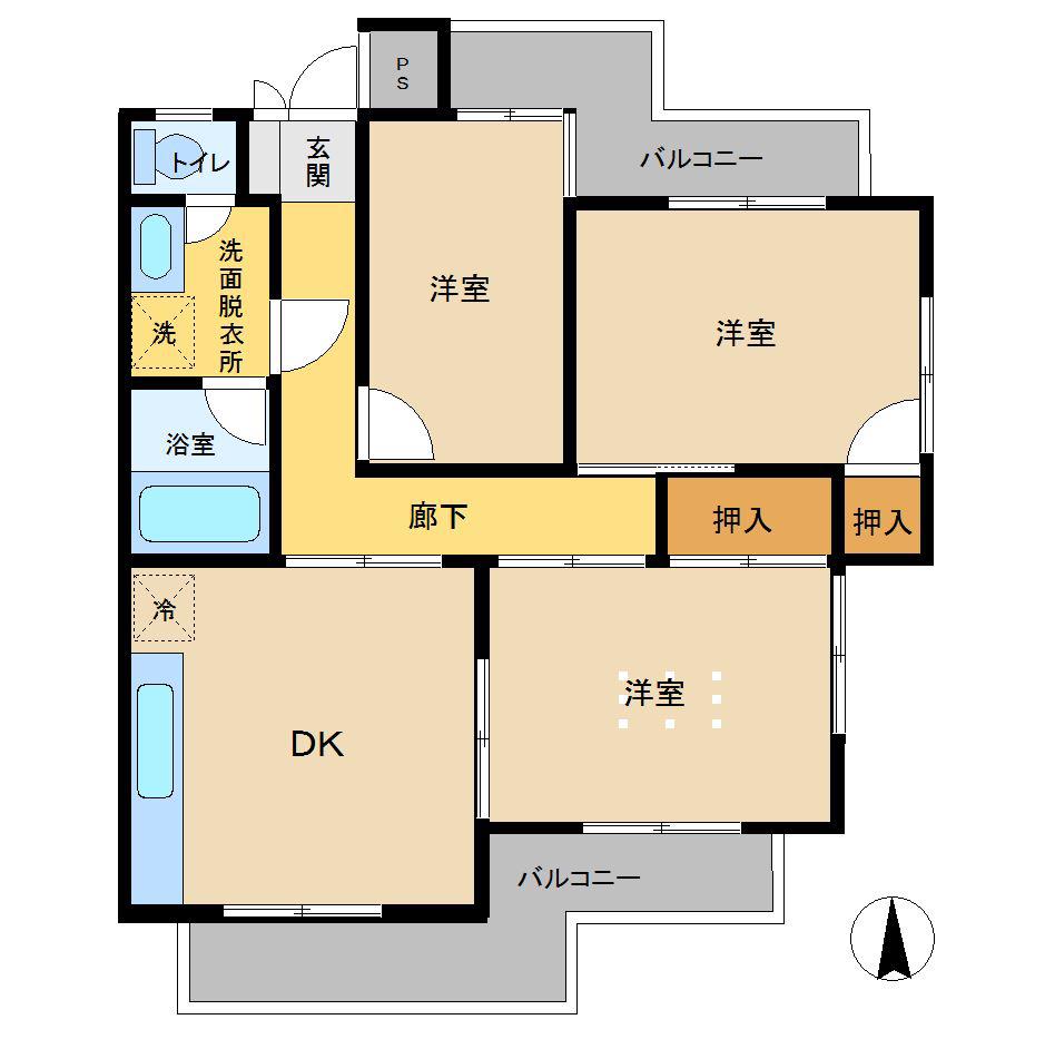 ベルシオン鶴見A棟(3DK/1階)の間取り写真