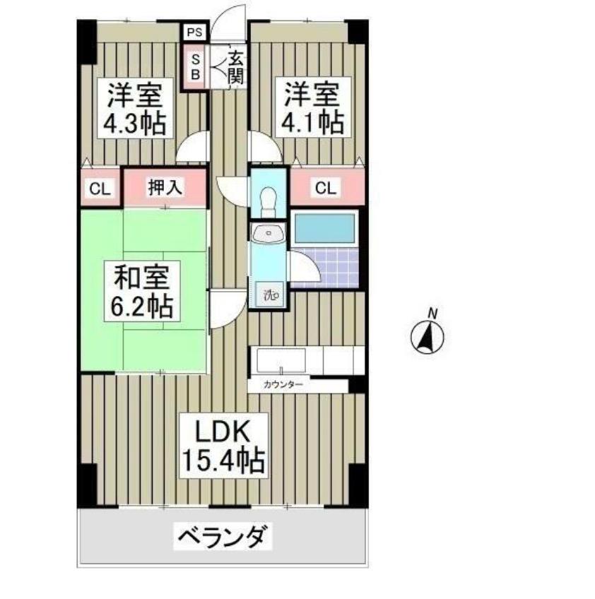 ヴィバーチェ武里(3LDK/5階)の間取り写真