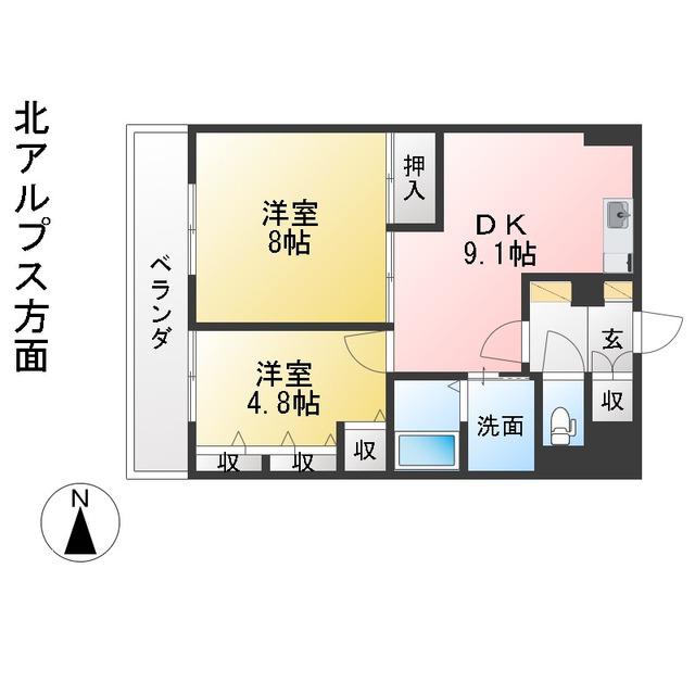 アルティザ松本(2DK/4階)の間取り写真