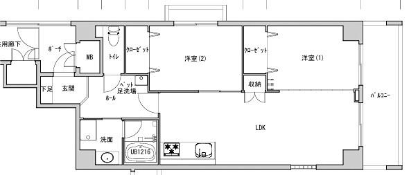 ファイブコート向丘(2LDK/4階)の間取り写真