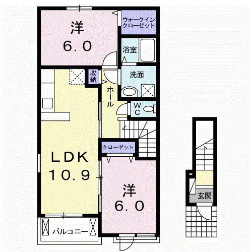 カスカータ里島(2LDK/2階)の間取り写真
