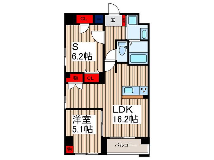 CALM RESIDENCE PROLOGUE(1SLDK/1階)の間取り写真