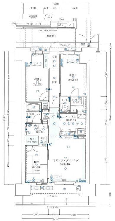 大阪ベイレジデンス(3LDK/13階)の間取り写真
