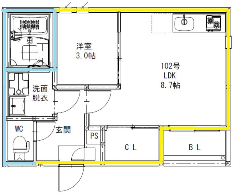 REGALESTプルミエール坪井(1LDK/2階)の間取り写真