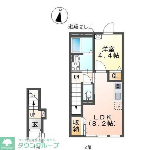 パーシモン(1LDK/2階)の間取り写真