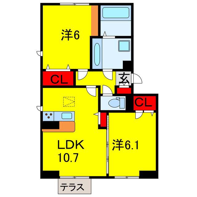 プランドール(2LDK/1階)の間取り写真