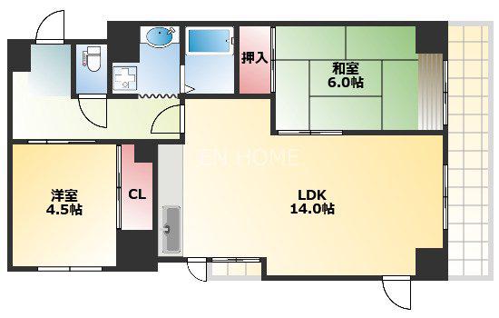 アルボール西道頓堀(2LDK/7階)の間取り写真
