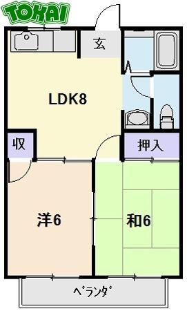 OAK TERRACE A(2LDK/1階)の間取り写真