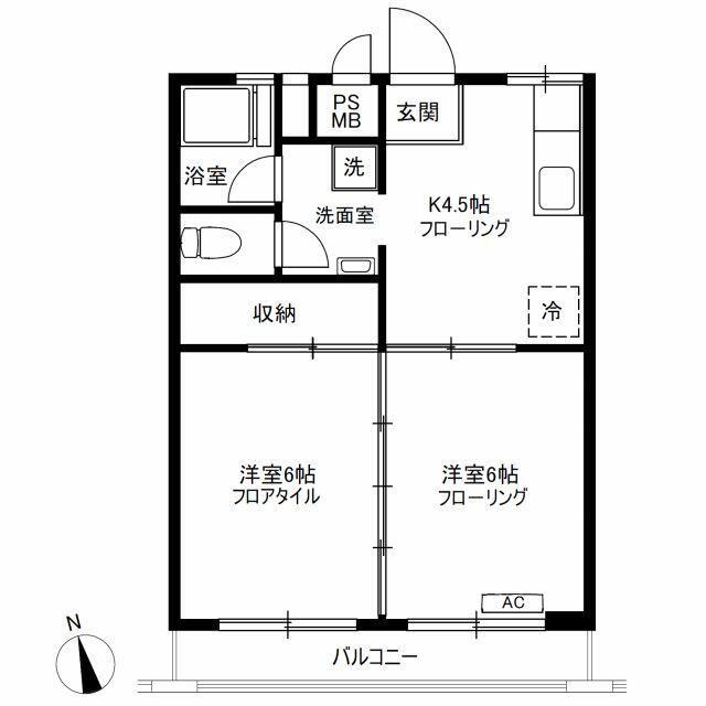第一グリーンハイツ(2K/1階)の間取り写真