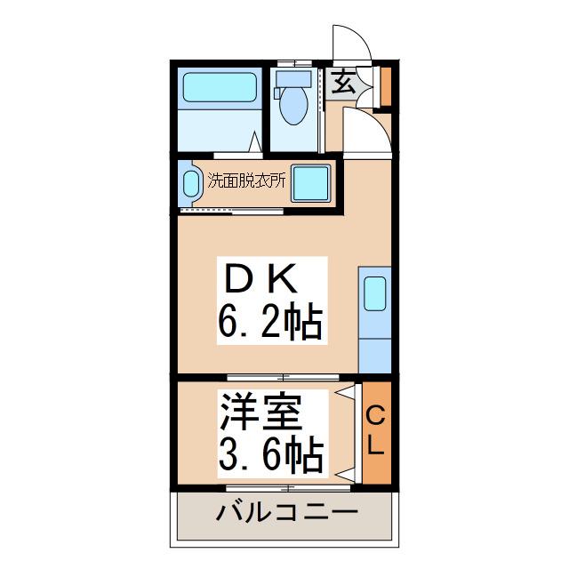 クレストコートB(1DK/1階)の間取り写真
