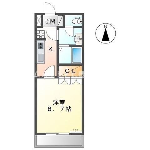 イーストヒルズ田原II(1K/2階)の間取り写真