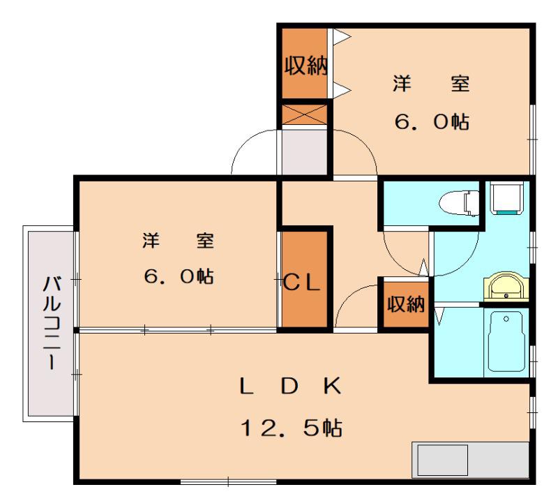 ハイカムール・リシェス(2LDK/2階)の間取り写真