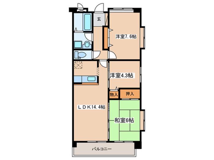 ベルシャイン厚木(3LDK/3階)の間取り写真