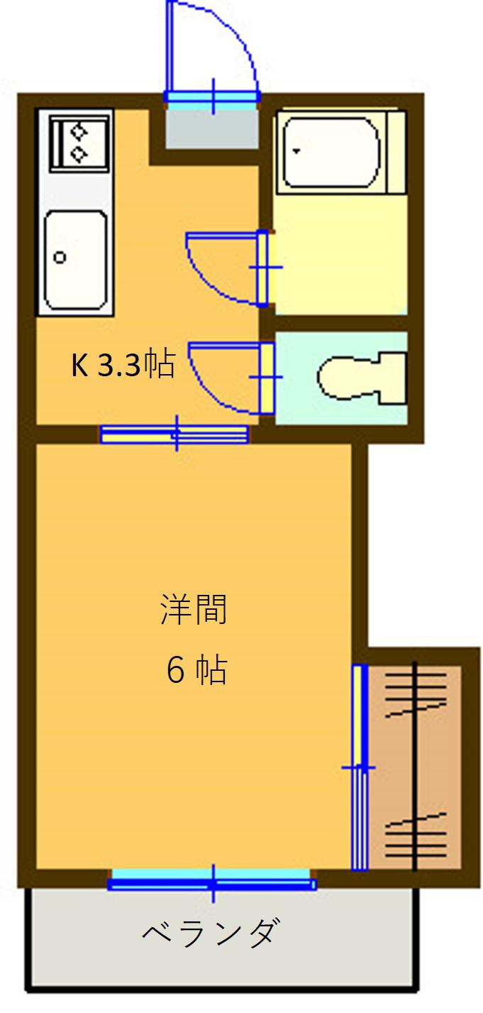 ウイング鎌田(1K/2階)の間取り写真