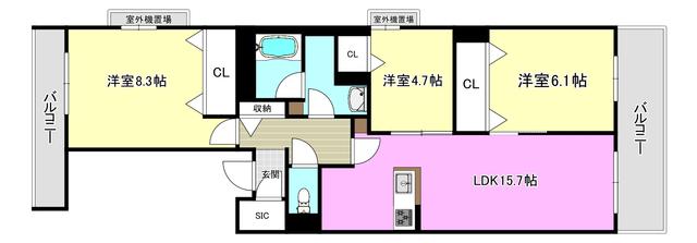 雅 シャーメゾン(3LDK/3階)の間取り写真