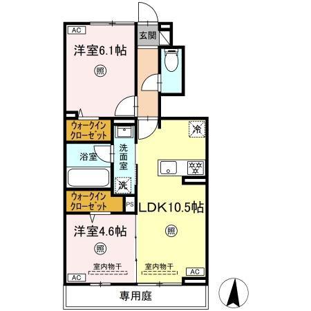 サンメゾン国府 B棟(2LDK/1階)の間取り写真