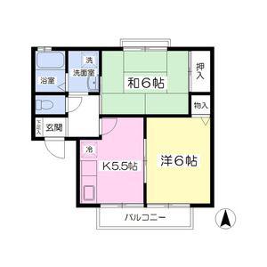 ロイヤルパークC(2K/2階)の間取り写真