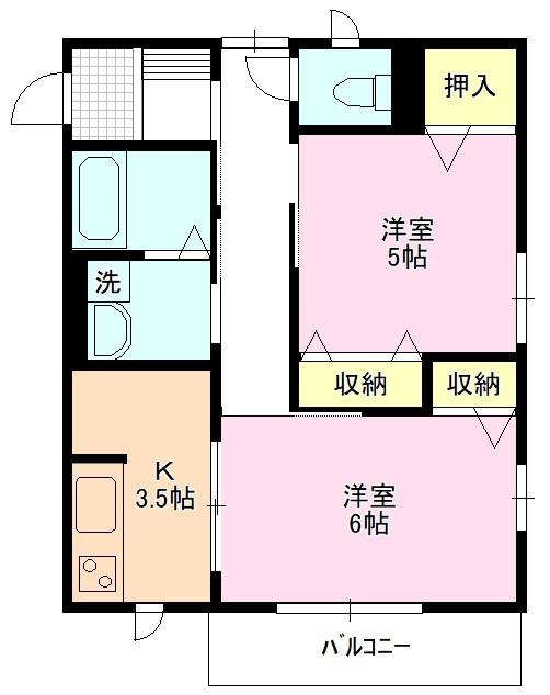 エスポワール鐘ヶ瀬(2K/2階)の間取り写真