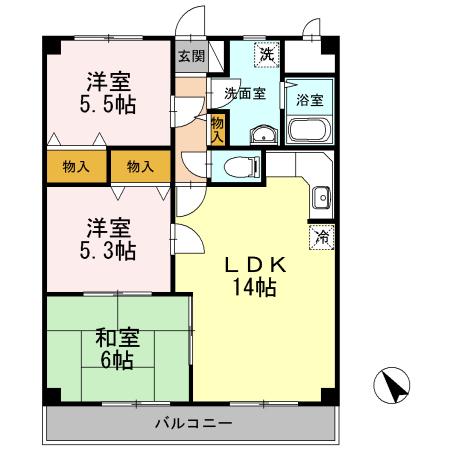 デミュールクワダ(3LDK/2階)の間取り写真