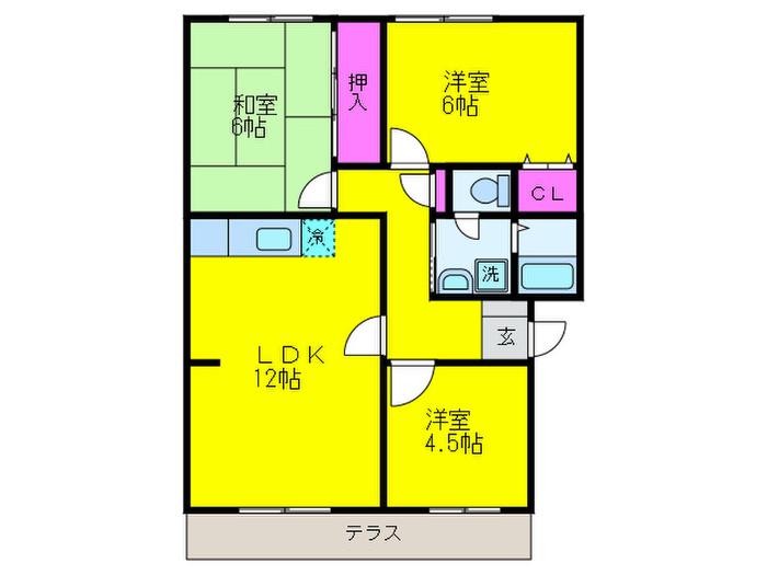 サンガーデン日根野A棟(3LDK/1階)の間取り写真
