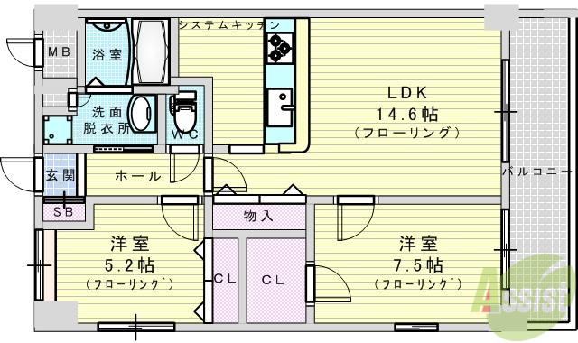 リーベンベルク(2LDK/2階)の間取り写真