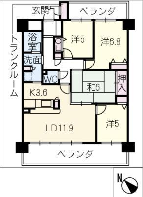 ランディア桃花台壱番館402(4LDK/4階)の間取り写真