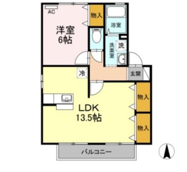 ラ・フルールB棟(1LDK/2階)の間取り写真