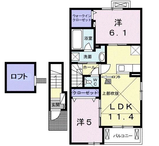 カーサカメリアII(2LDK/2階)の間取り写真