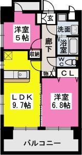 サンパティーク高宮(2LDK/9階)の間取り写真