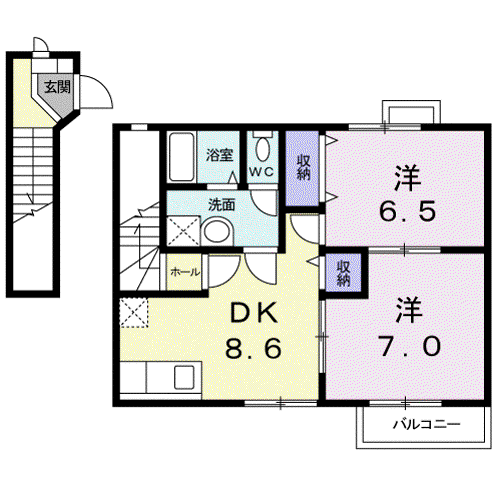 アーバンガーデン A(2LDK/2階)の間取り写真