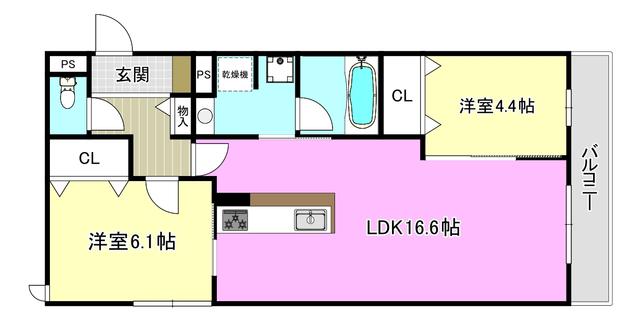 TORISIA千里丘III(2LDK/2階)の間取り写真