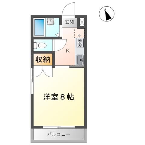 プレアール岡山医大東(1K/2階)の間取り写真