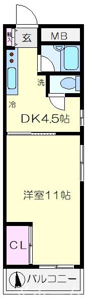 フラットMA(1DK/1階)の間取り写真