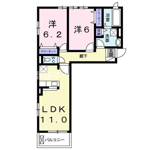 リヴィエール・コート I(2LDK/2階)の間取り写真
