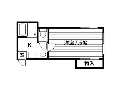 ヒルズ台原(1K/1階)の間取り写真