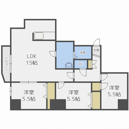 セピア山の手(3LDK/3階)の間取り写真