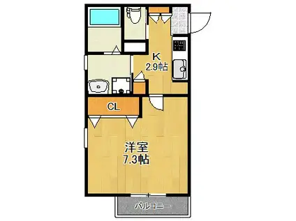 プランドール新城(1K/1階)の間取り写真