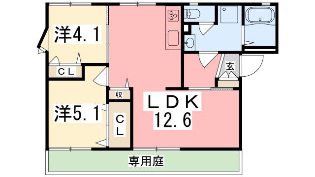 タウニィ千木(2LDK/1階)の間取り写真