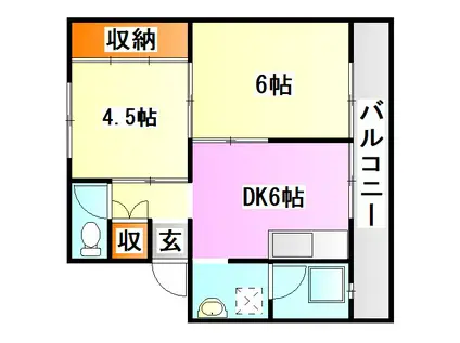 ビレッジハウス田川I(2DK/5階)の間取り写真