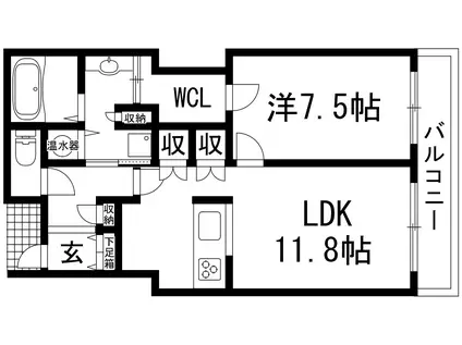 ジオタワー宝塚ウエスト(1LDK/3階)の間取り写真